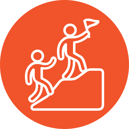 Modern Leadership Zwei Figuren erklimmen gemeinsam einen Berg – Führung und Unterstützung im Leadership-Training